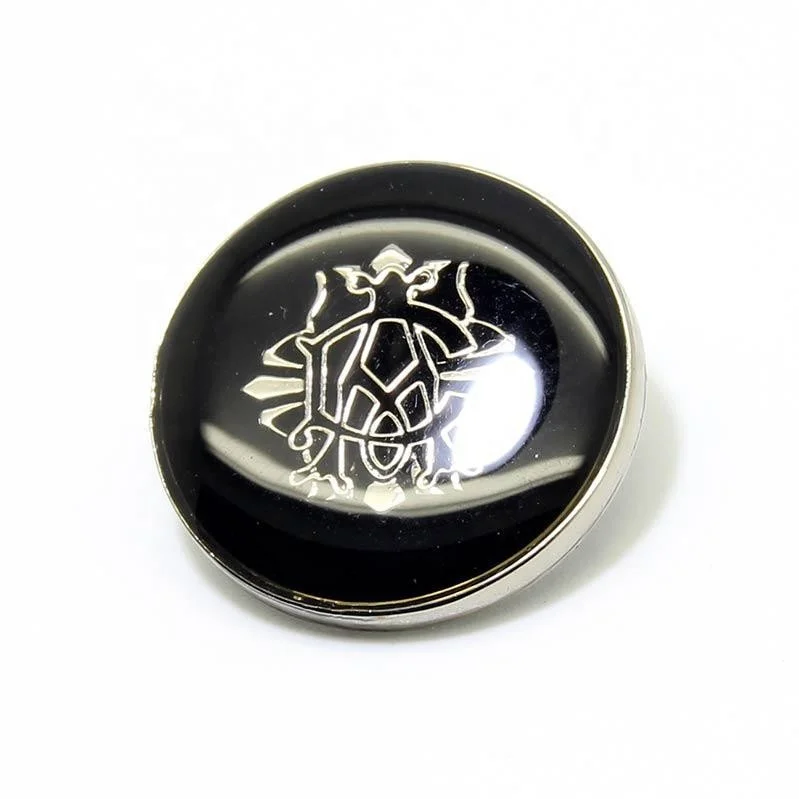 Elegant Epoxy dome buttons by laser branded logo,wholesale covered with transparent organic button down shirt