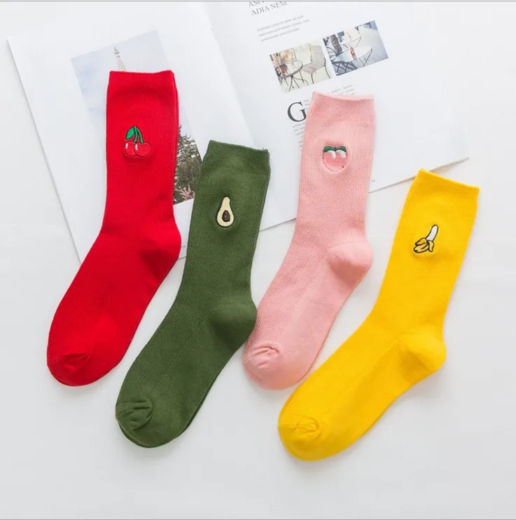 Yueli Manufacture Ladies Fruit Socks Creative Fruit Socks Candy Color Female Japan Teen Girl Tube Socks Cotton  Wholesale
