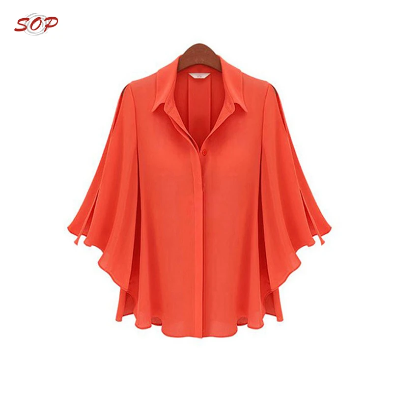 Special cutting lady batwing sleeve shirt woman blouse fashion cutting blouse