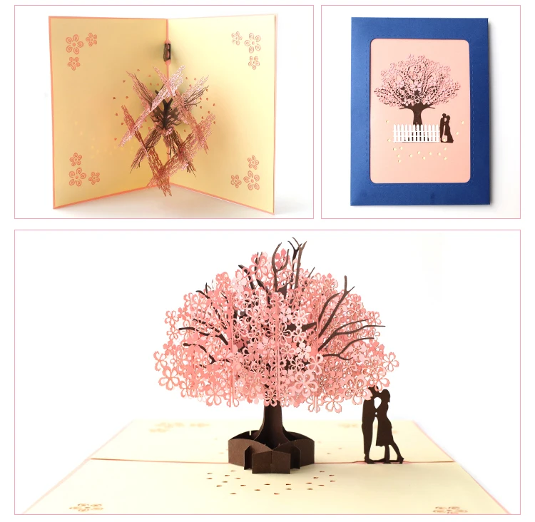 
Laser cutting Cherry trees pop up greeting cards with customise envelope 