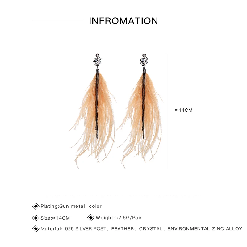 Jewish jewelry custom Feather and Metal Chain Tassel Earrings