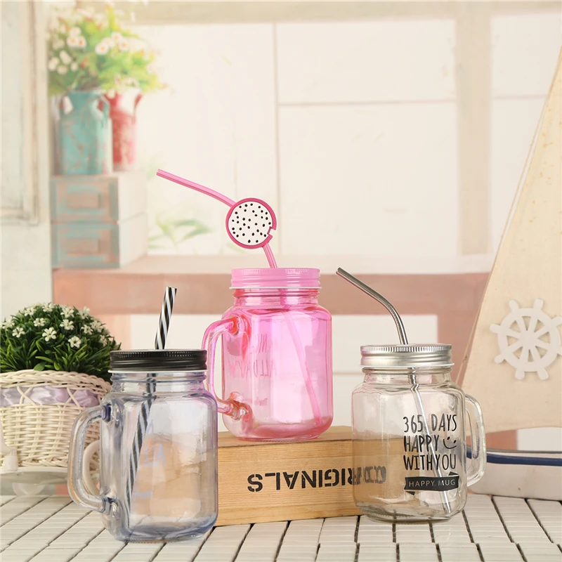 Best Selling Items Clear Glass Cup 16 Oz Vintage Drinking Mason Jar Beverage Bottle With Handle Lid