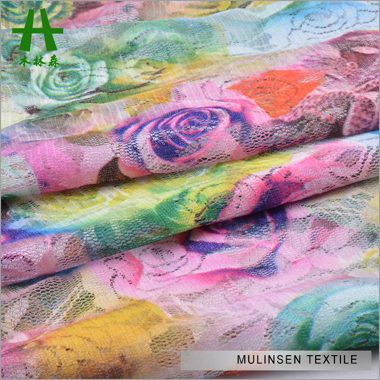 Mulinsen Textile Knit Rose Flower Pattern Paper Print Spanish Lace Fabric For Dress