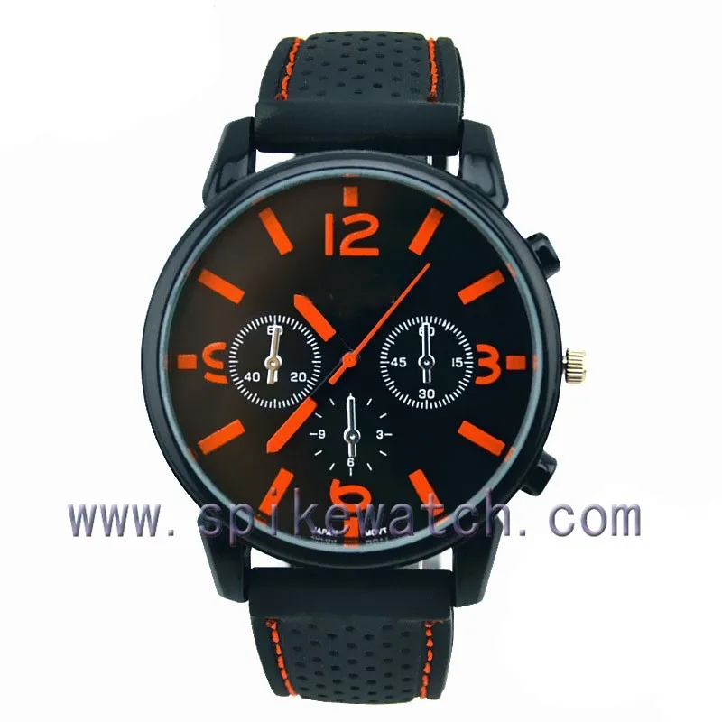 Black color yellow color dial silicone rubber band sports men watch chinese promotional items