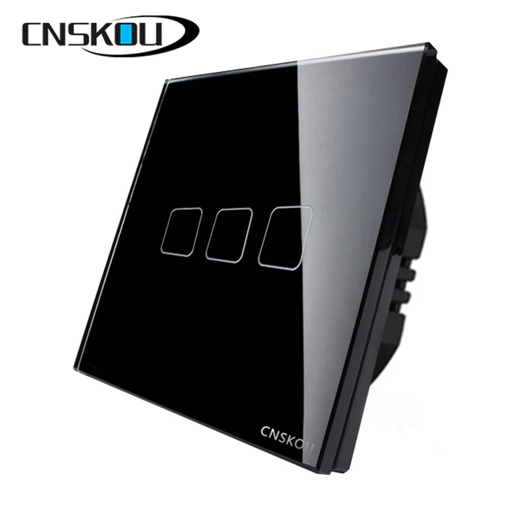 Cnskou EU 3gang 1way Luxury Glass Panel home automation touch switch