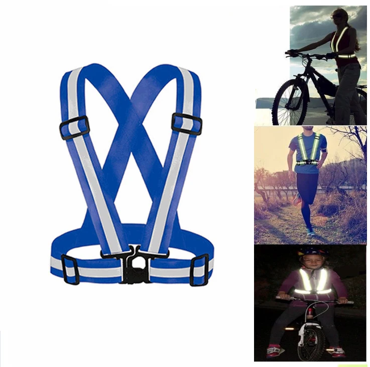 high visible elastic adjustable polyester reflective body strap tape vest belt for motorcycle bicycle safety running in the dark