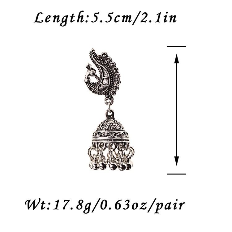 Fashion Gold Peacock Design Earrings Metal Antique Gold Plating Indian Jhumka Earring Jewelry