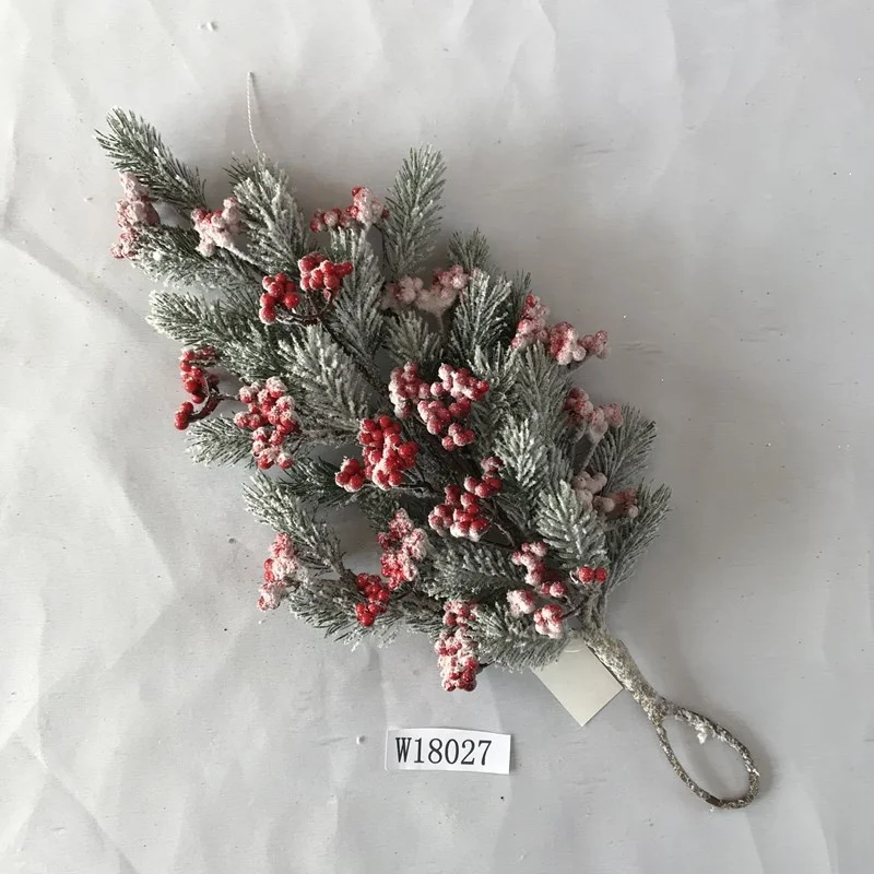 plastic Christmas decorative artificial red berry pine cone with frosted snow