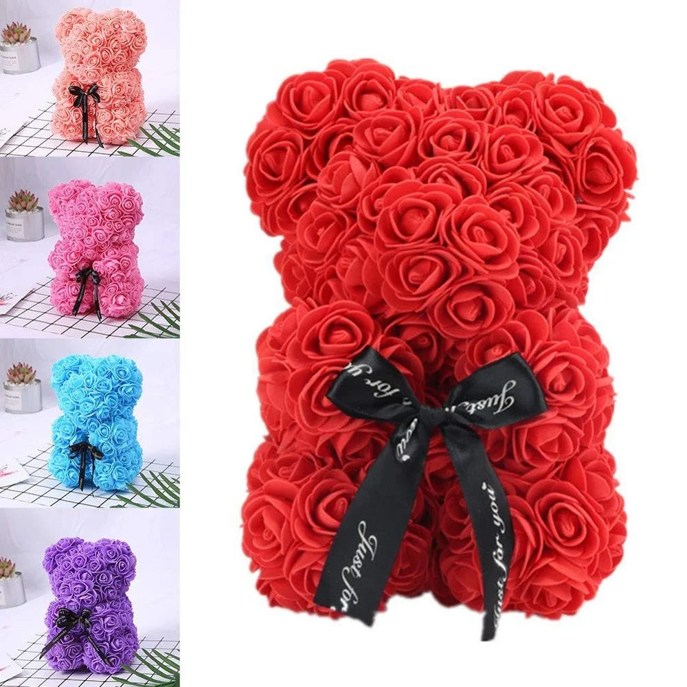 Сохраненный цветок розы Тедди мишка Подарочная коробка с сердцем День Святого Валентина Декоративные цветы и венки
