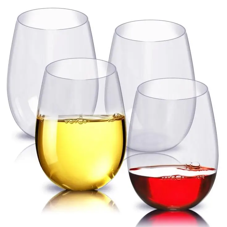 PET Custom Stemless Unbreakable Acrylic Plastic Wine Cups for Wine