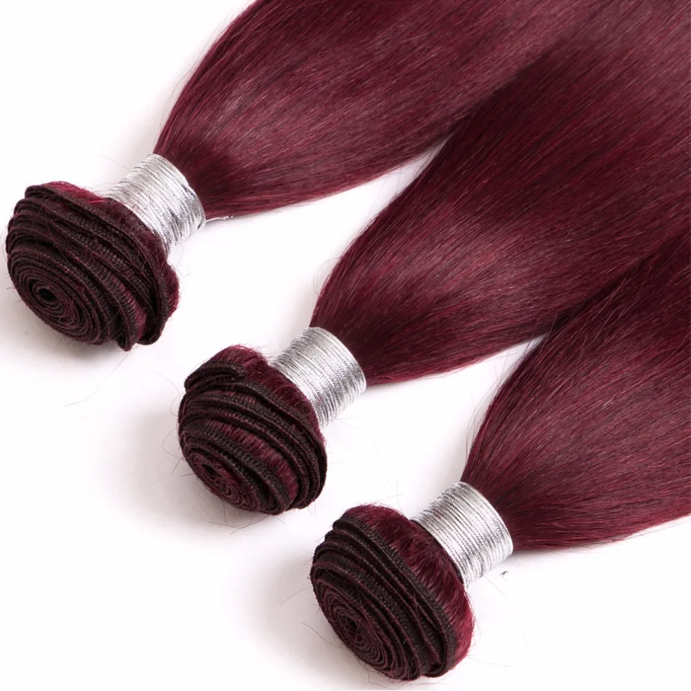 Pre-dyed hair braid wine red human hair bunch 3 Burgundy remy Martin Brazil straight hair lengthens the weft 99j