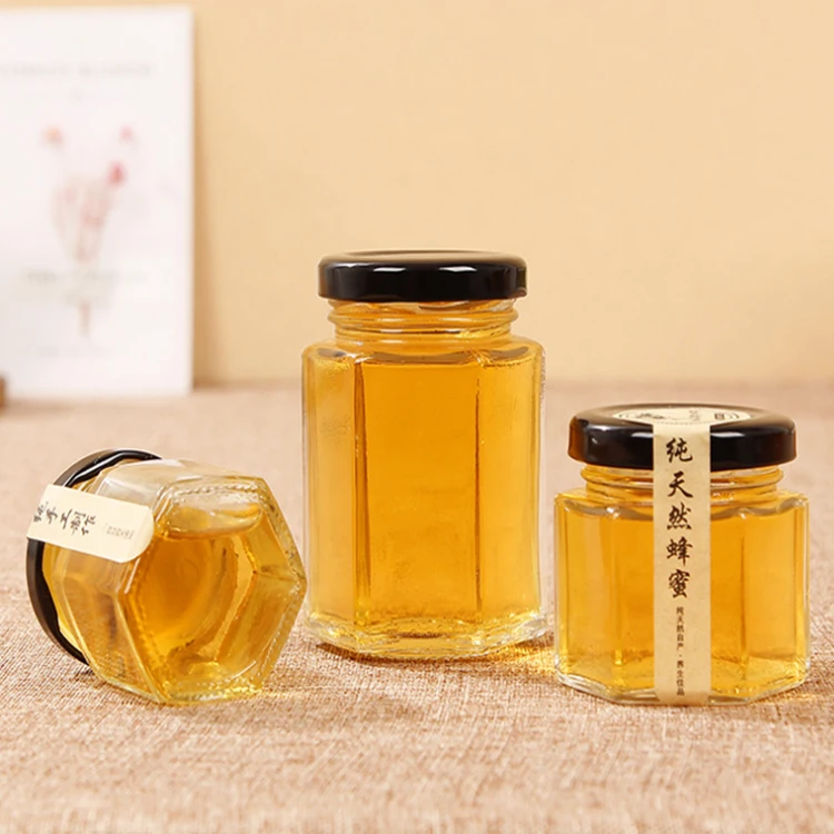 
Wholesale Clean Hex Shape Glass Jam Jar For Food Container With Screw Cap 