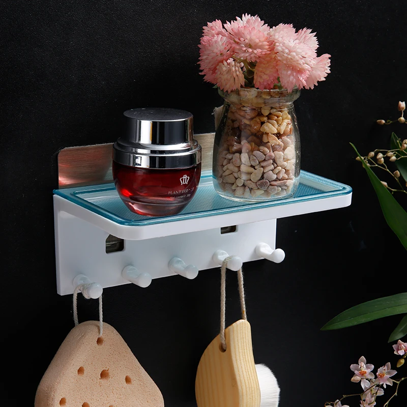 
2020 new design bathroom kitchen plastic multi-function storage rack with 5 hooks wall key hanger 