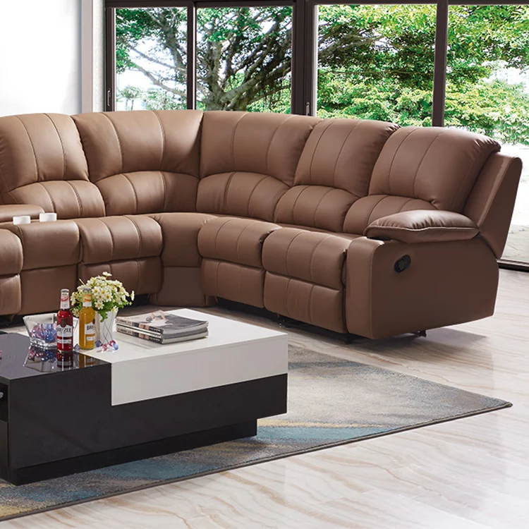 Wholesale latest modern luxury home furniture sectional corner genuine leather couch 7 seater living room sofa set designs