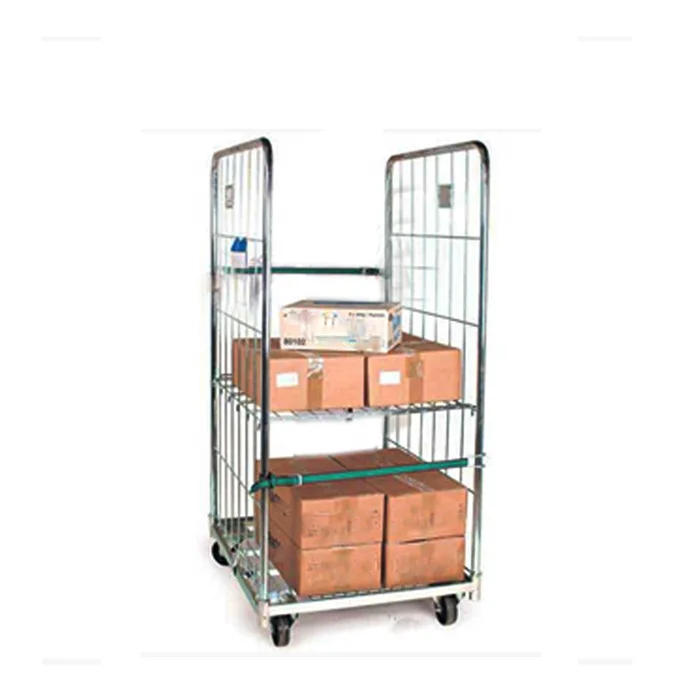 Galvanized foldable warehouse mild steel welded logisitic storage wire metal mesh roll container with wheels