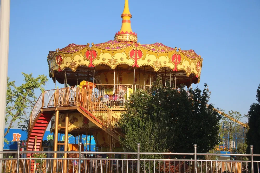 Luxury double layer carousel ride happy merry go around for sale