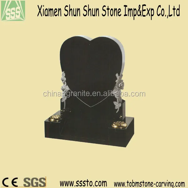 Shanxi Black Granite Heart Shape Headstone with Flower