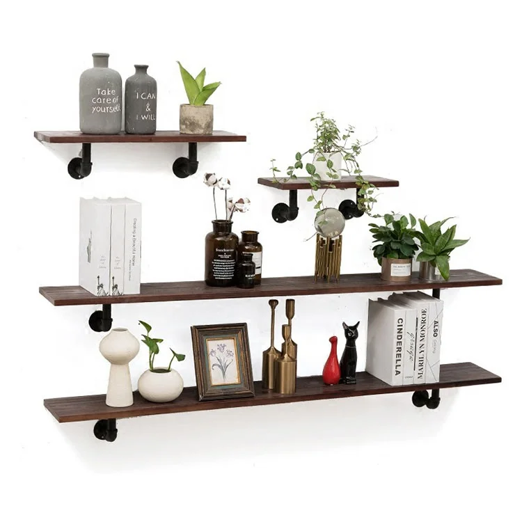 Industrial Black Iron Wall Mounted Pipe Shelf Brackets