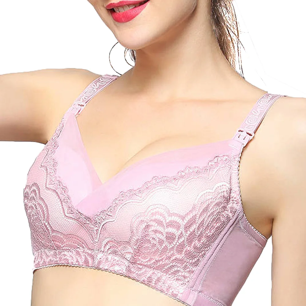 Wholesale Wireless Maternity Bra Nursing Bra Front Open Push up Soft Lace Breathable 3/4 Cup Wire Free Padded 100% Cotton Briefs