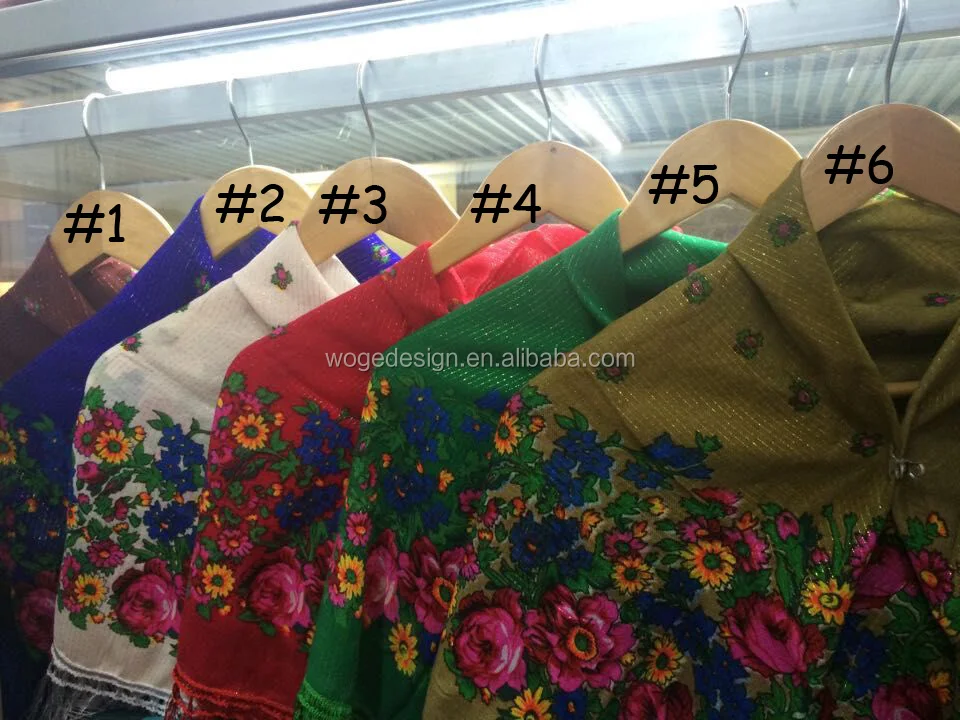 Manufacturers bulk sold scarves shawls neckwears floral print women acrylic square gold lurex shimmer russian scarfs