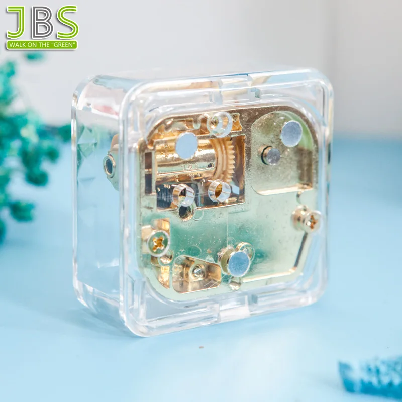 Square Acrylic Small Music Box With Wind Up Mechanism