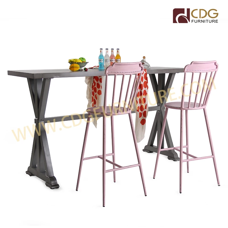 Emotional Aluminum Pub Cafe Restaurant High Table Modern Design French Aluminium Bar Stools Table And Chair For Club Bar Furnitu