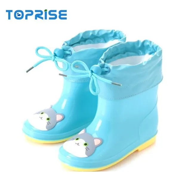 Милые детские резиновые сапоги из пвх на шнурке с мультяшным принтом животных для мальчиков и девочек