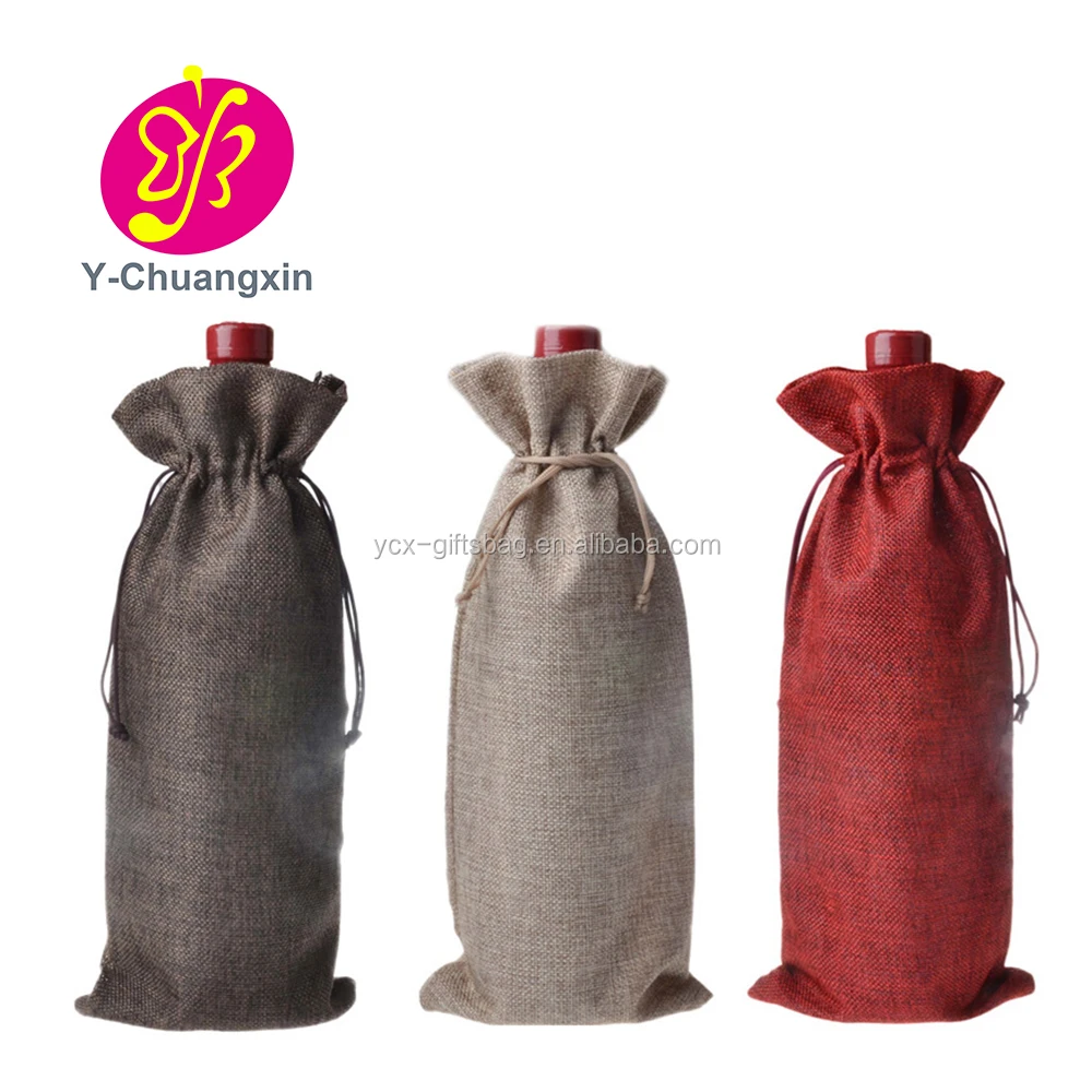 Custom Small Size Drawstring Closure Gunny Bag Jute Burlap wine Bags