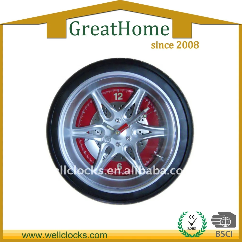 
Fashion Large Size Car Wheel Shape Home Decorative Wall Clock Black 
