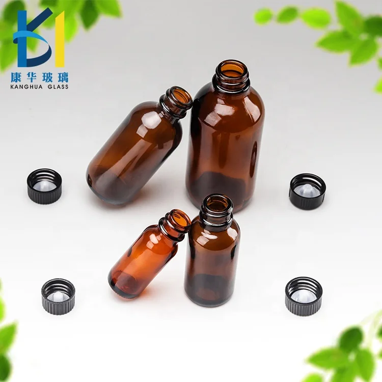 500ml 240ml 4oz Amber Boston Round Glass Bottle with Black Lid