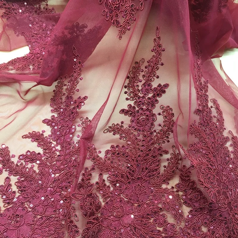 China French Net Lace fabric sequin embroidery tulle cord lace fabric wafer embroidery fabric