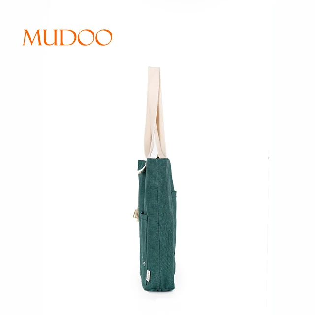 Durable green promotional canvas shoulder bag with zipper