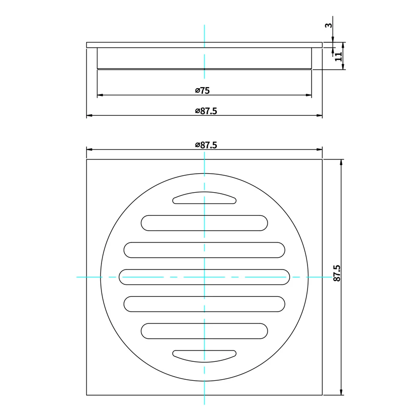 Watermark 80mm Square short Floor Waste Drain Grate
