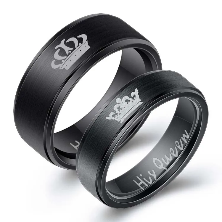 Custom jewelry valentines day gift couple crown king and queen black titaniumsteel ring