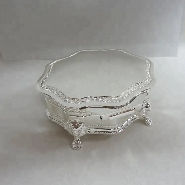 Elegant Shiny Silver Metal Jewelry Trinket Box