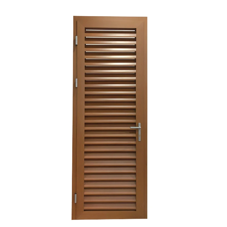 Aluminium Wooden Grain Powder Coat Louvre French Doors Design Single Door