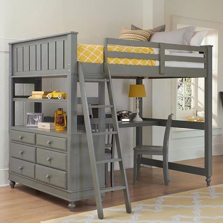 
gray funky bunk bed with desk for sale 