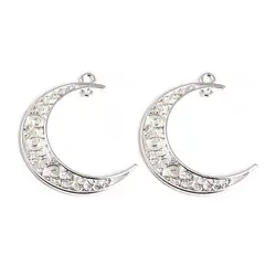 Factory price 41*30mm hollow crescent moon steel charms pendant for jewelry necklace bracelet making