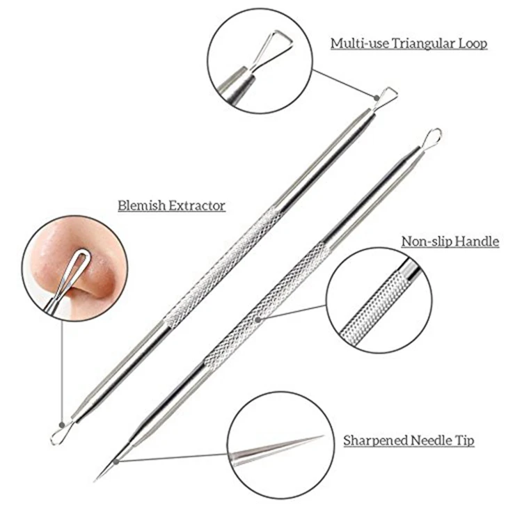 new 6pcs stainless steel washer comedone extractor kit closed loop extractor blackhead remover tool