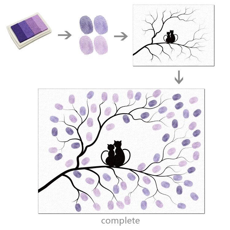 Canvas print painting DIY two cats in tree branches wall decor fingerprint painting