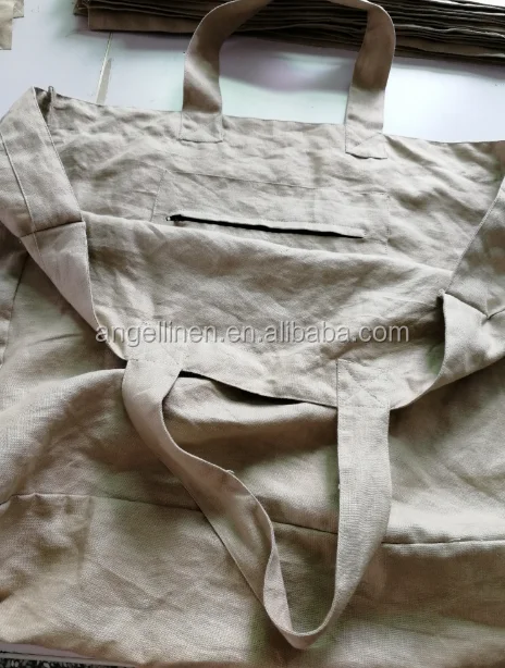 Popular Irish linen naturally dyed big tote bag with stone washing