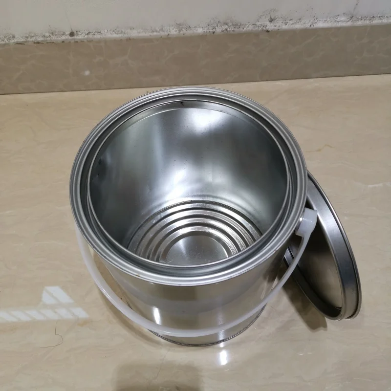 Open Top 4 liter Round Metal Paint Tin Cans with Plastic Handle