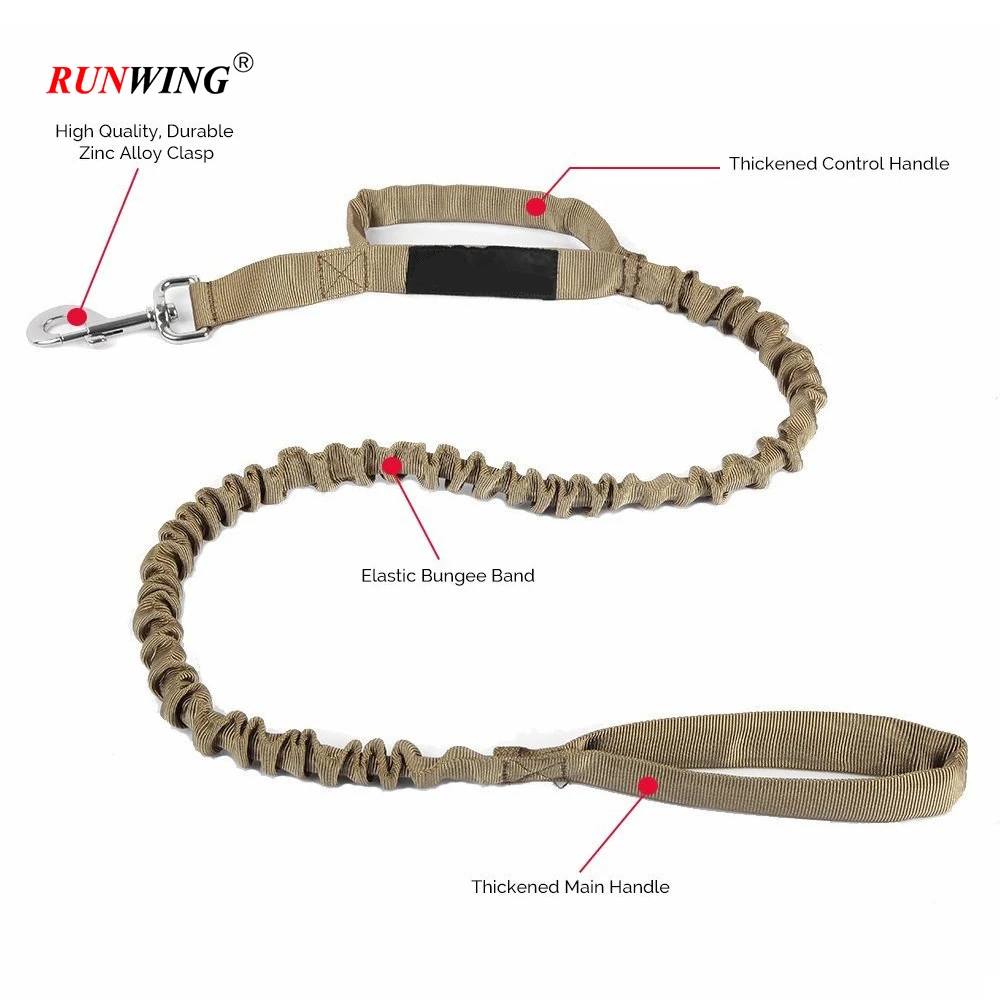 Double Handle Nylon Tactical Dog Leash, Swivel Carabiner Clip Dog Lead, Heavy Duty Bungee Leash for Dogs Leading Training