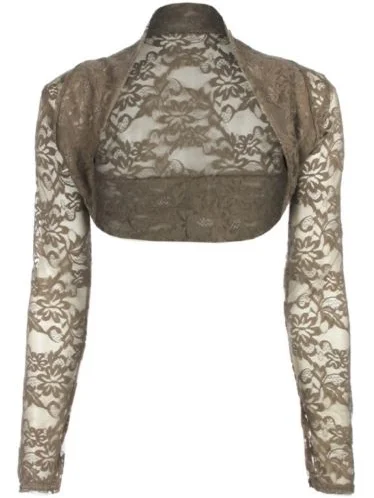 Womens Cropped Lace Shrug Long Sleeve Ladies Lace Cardigan Top Jacket