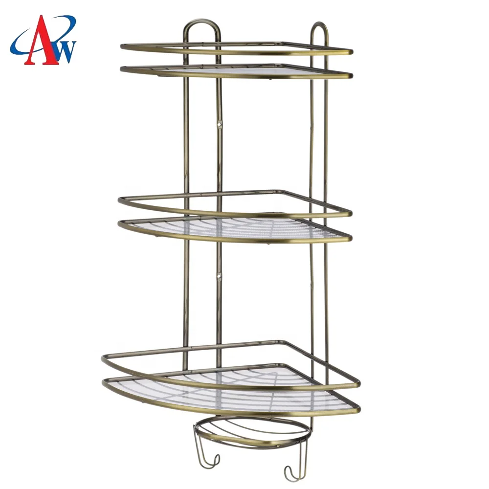 Hot selling 3 tier stainless steel bathroom shower storage rack  corner standing towel shower caddy