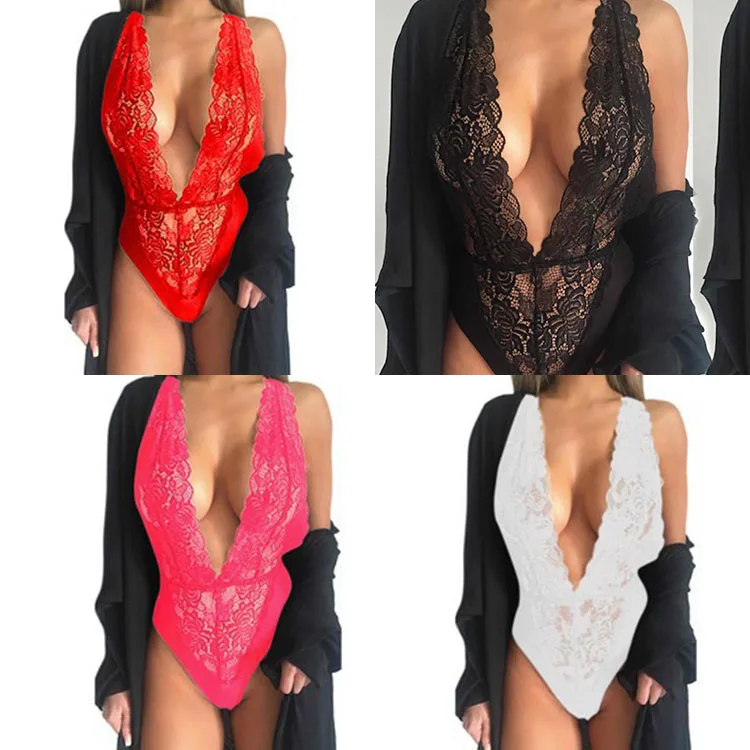 Sexy mature woman lace transparent teddy bodysuit erotic lingerie
