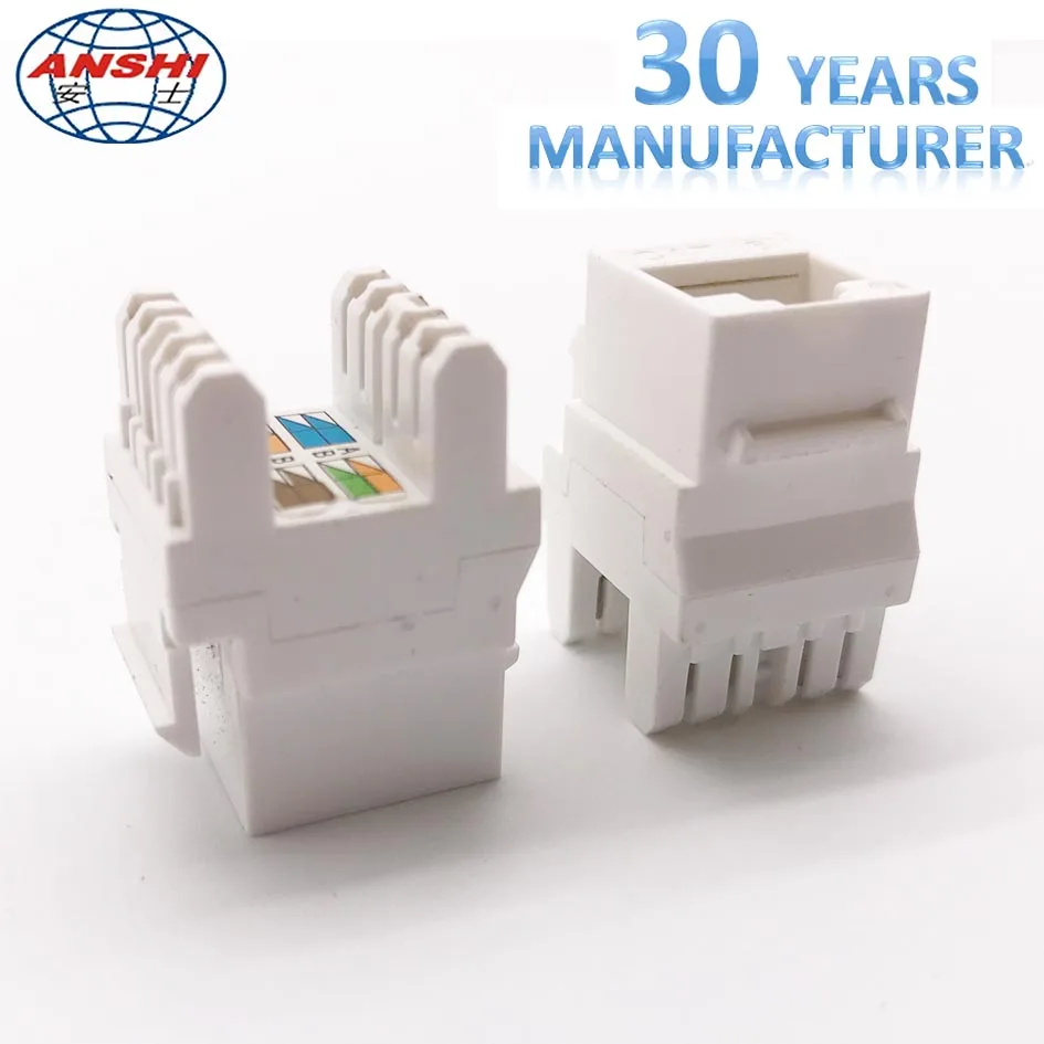 ANSHI RJ45 CAT6 Keystone Jack 180 degree UTP Connection with dust cover