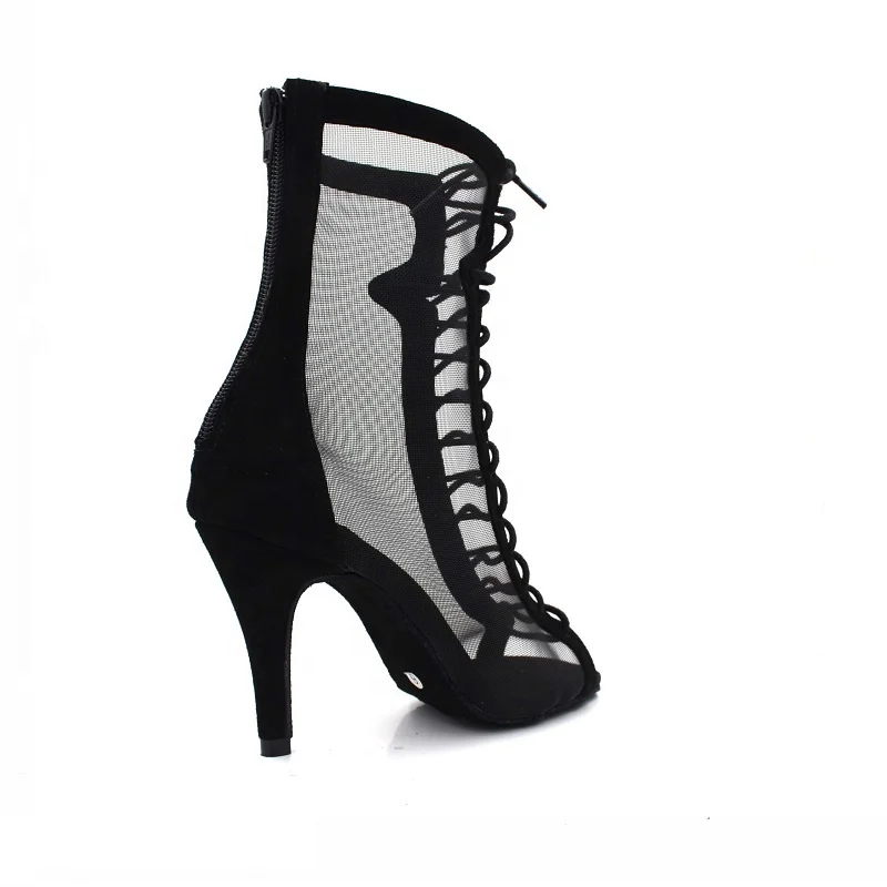 
Ebay hot selling sheep leather Black with US Mesh 4-12 High Heel 8.5cm Comfortable Women Latin Salsa Dance Shoes evkoo-510 