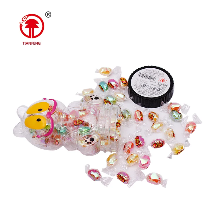 Fruit animal shape jelly candy in animal shaped wrapper jelly beans shiny candy jar with cat and bear