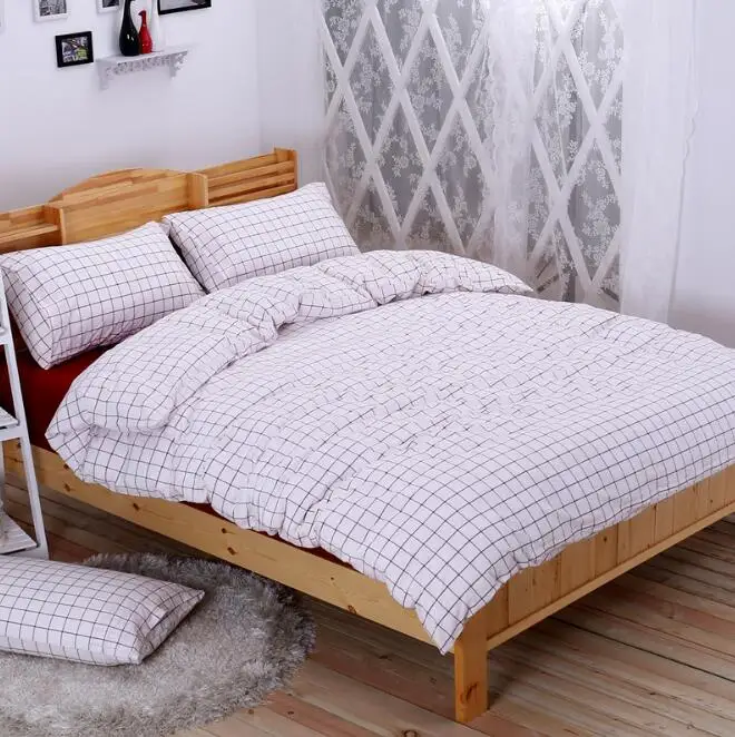 Nature Bedding Set Simple  life Cotton Grid Duvet Cover Set Bedsheet Pillowcase Twin Full King bed linen Red